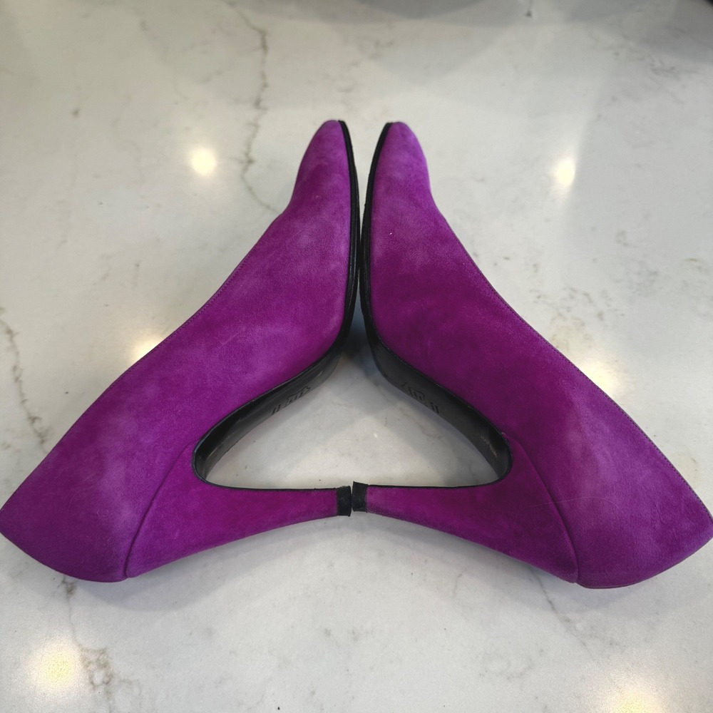 Charles Jourdan Paris Women 7.5 Fuchsia Pink Suede Pointy Toe Stiletto Heel Pump - Picture 3 of 15